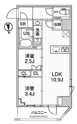 NIDO SHIN-OKACHIMACHI(2LDK/4階)の間取り写真