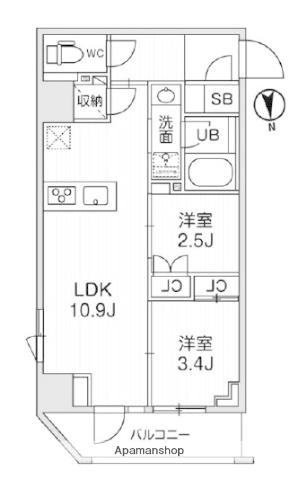 NIDO SHIN-OKACHIMACHI(2LDK/2階)の間取り写真
