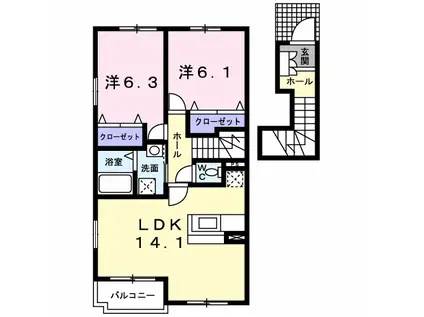 クリーン シャトー富士見 第二(2LDK/2階)の間取り写真