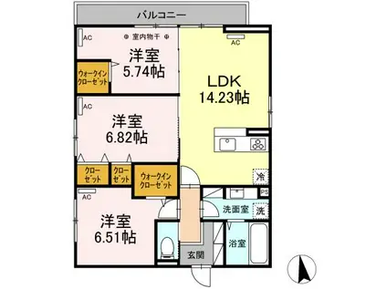 レクシア上野町B(3LDK/3階)の間取り写真