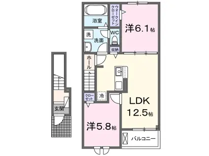 KOUテラス・タツイ(2LDK/2階)の間取り写真