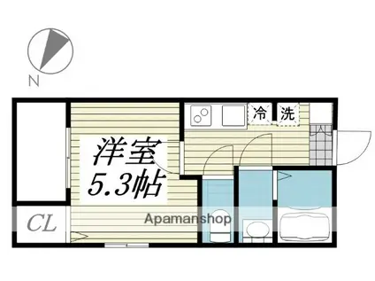 MELDIA福生(1K/2階)の間取り写真