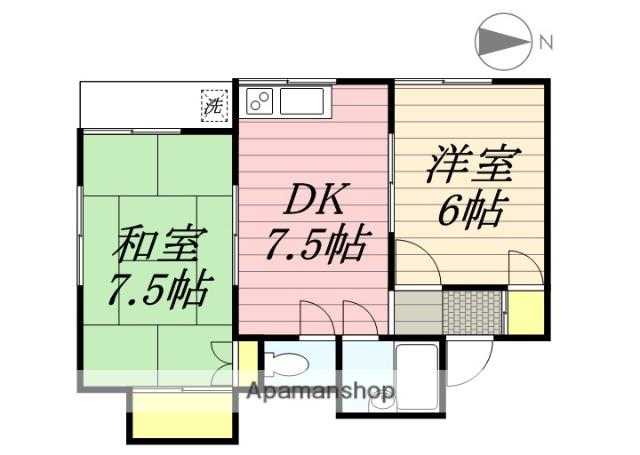 ウエストアパートメント(2DK/2階)の間取り写真