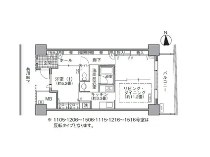 アクティ汐留(1LDK/15階)の間取り写真