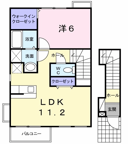 アヴニール Ⅱ(1LDK/2階)の間取り写真