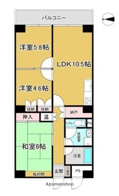 花村第1フラワーマンション(3LDK/4階)の間取り写真