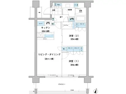 ガーデニエール砧レジデンス(2LDK/5階)の間取り写真