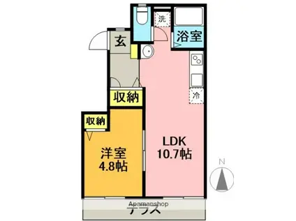 オークヒル(1LDK/1階)の間取り写真