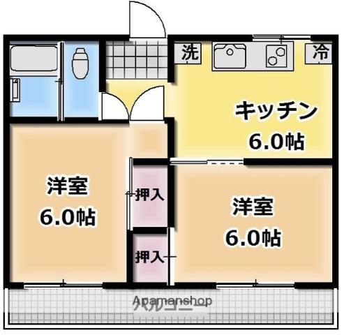 サニーホーム(2DK/2階)の間取り写真