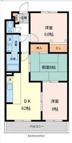 プライムアーバン武蔵小金井(3DK/2階)の間取り写真
