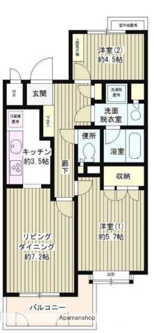 フラット浜田山(2LDK/3階)の間取り写真