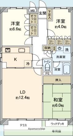 パークハイム三鷹台(3LDK/1階)の間取り写真