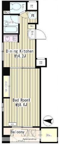 リメール三鷹(1DK/4階)の間取り写真