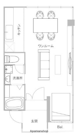 伊村ビル(ワンルーム/2階)の間取り写真