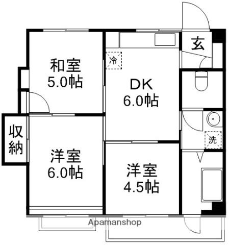 アンダンテ武蔵野(3DK/4階)の間取り写真