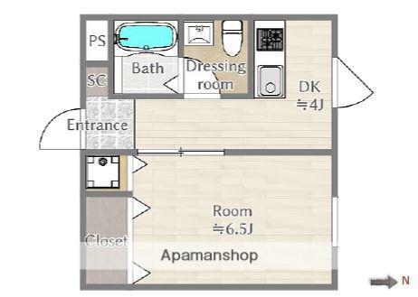 アンソレイエ(1DK/2階)の間取り写真