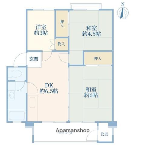 烏山北26号棟(3DK/4階)の間取り写真
