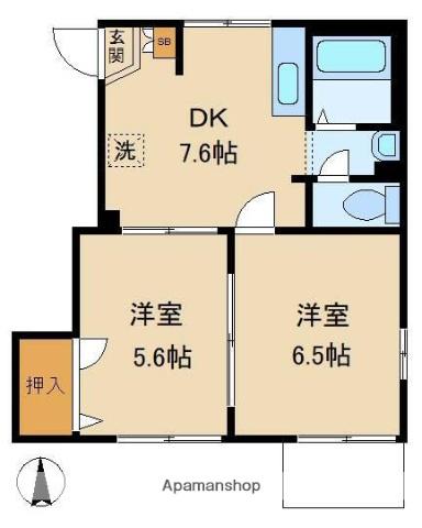西荻サンハイツA(2DK/1階)の間取り写真