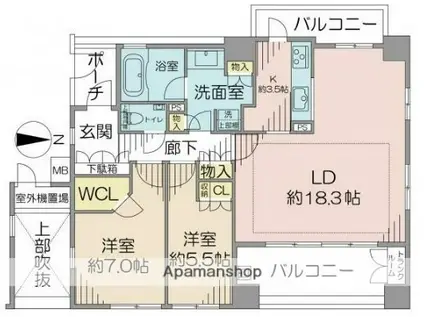 アデニウム吉祥寺(2LDK/5階)の間取り写真