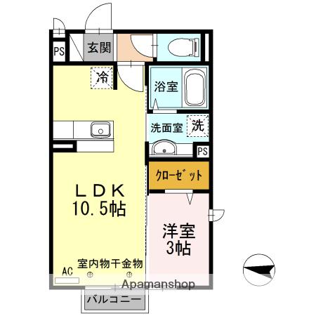 ゼルコヴァ北野(1LDK/2階)の間取り写真