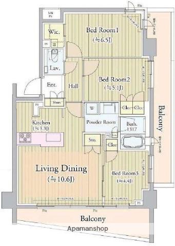クリオ武蔵小金井フロントアべニュー(3LDK/3階)の間取り写真