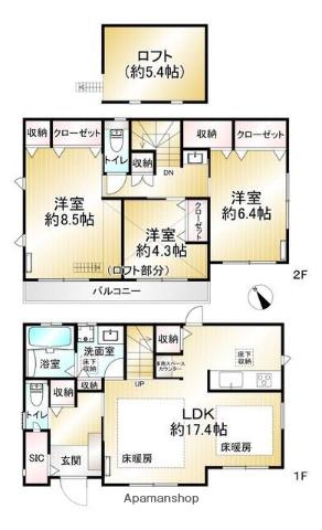 小金井市緑町1丁目(3LDK/2階)の間取り写真