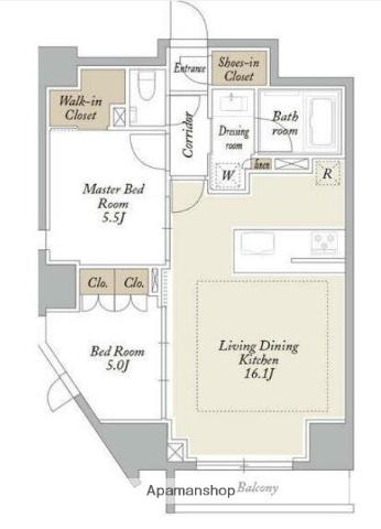 KDXレジデンス三鷹(2LDK/6階)の間取り写真