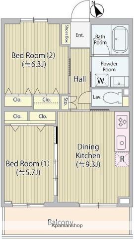 ホワイトガーデン久我山(2DK/3階)の間取り写真