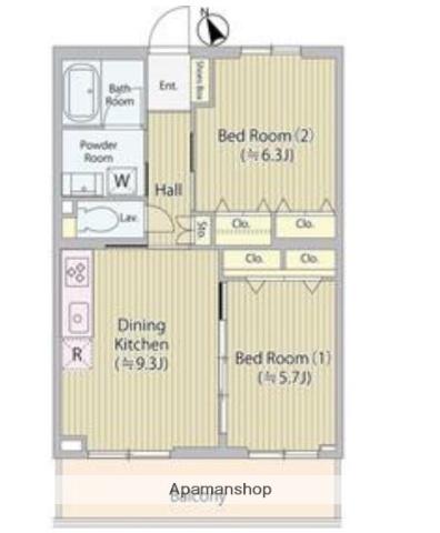 ホワイトガーデン久我山(2DK/1階)の間取り写真
