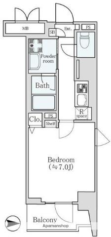 グランドレジデンス三鷹(1K/2階)の間取り写真