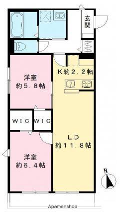 パインフラット久我山Ⅱ(2LDK/1階)の間取り写真