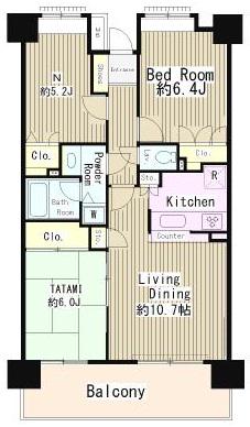 シェーヌ武蔵野(2SLDK/6階)の間取り写真