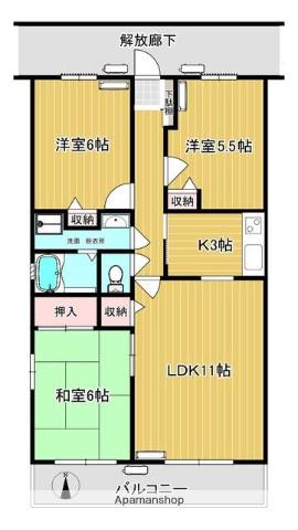コーポラス坂口 1号棟(3LDK/2階)の間取り写真