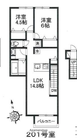 ハイムイシマ(2LDK/2階)の間取り写真