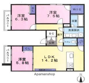 ポルト・ボヌール(3LDK/3階)の間取り写真