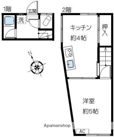 4丁目ハウス(1K/2階)の間取り写真