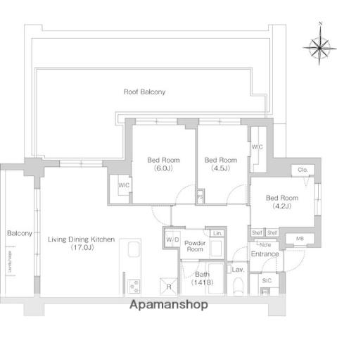 コンフォリア・リヴ永福町(3LDK/5階)の間取り写真