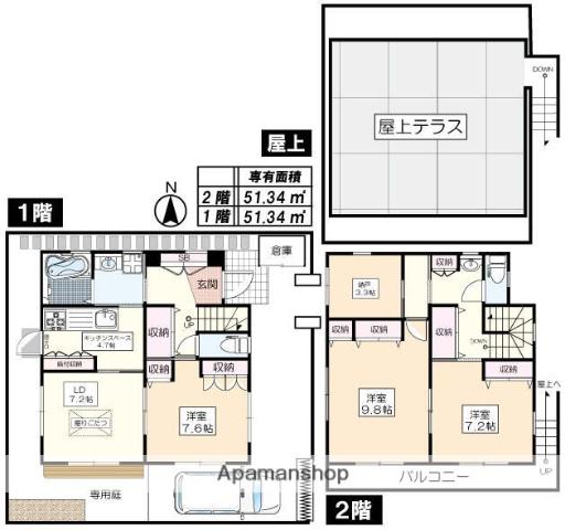 東京都武蔵野市 2階建 築18年(3SLDK)の間取り写真