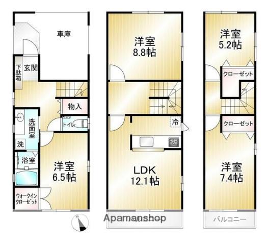 中央本線 三鷹駅 徒歩13分 3階建 築29年(4LDK)の間取り写真