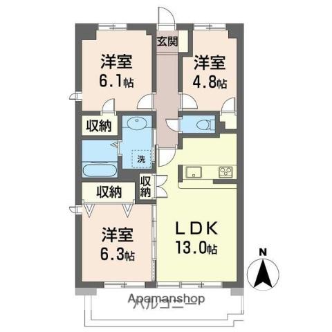 セルディーナ東小金井(3LDK/1階)の間取り写真