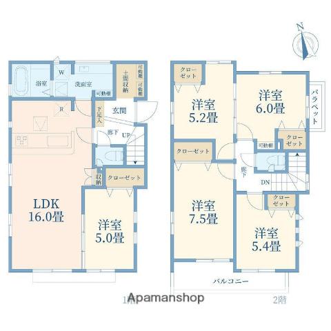 西武鉄道新宿線 東伏見駅 徒歩15分 2階建 築2年(5LDK)の間取り写真