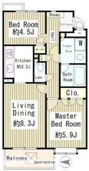 フラット浜田山(2LDK/3階)の間取り写真