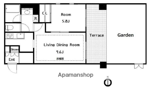 パークハウス新中野ディーセント(1LDK/1階)の間取り写真