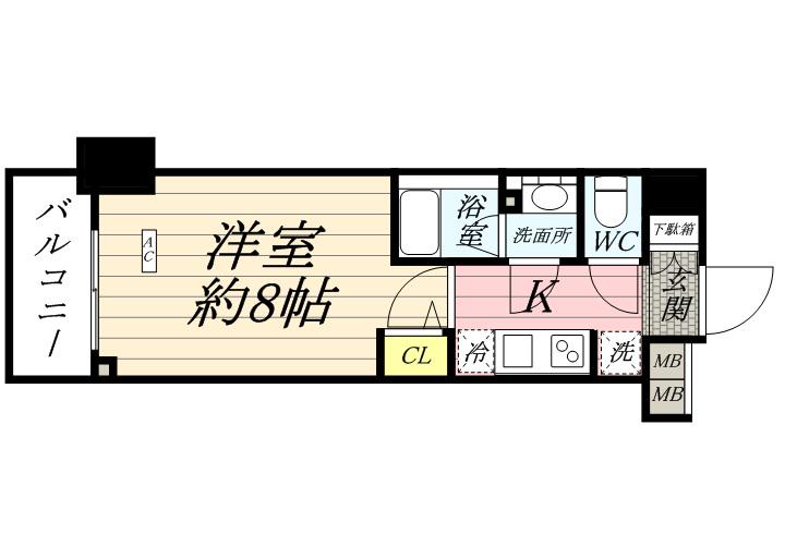 メインステージTOKYO・ノースHYS(1K/8階)の間取り写真