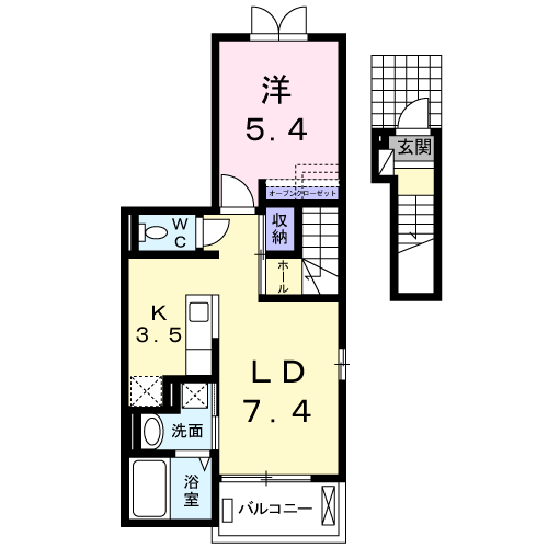フラワーハウス(1LDK/2階)の間取り写真