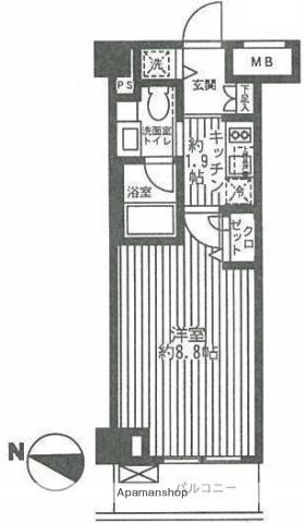 メゾンカルム西新宿(1K/2階)の間取り写真