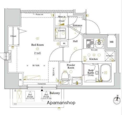 ガリシア中野弥生町(1K/6階)の間取り写真