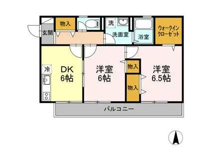 パールハイツ内田Ⅱ(2DK/2階)の間取り写真