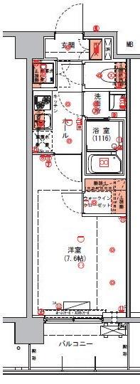 ハーモニーレジデンス東京アーバンスクエア002(1K/6階)の間取り写真