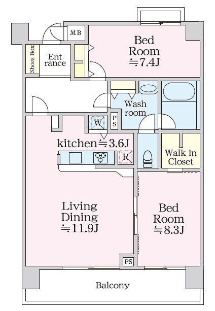 グラマシー恵比寿(2LDK/2階)の間取り写真